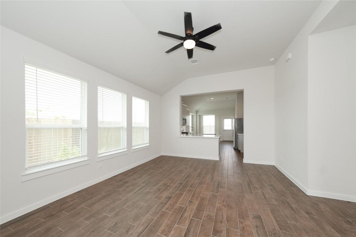 Empty room, Interior, Recessed Lighting, Wood Texture Flooring