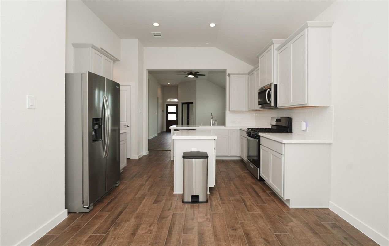 Interior, Kitchen, Recessed Lighting, Wood Texture Flooring