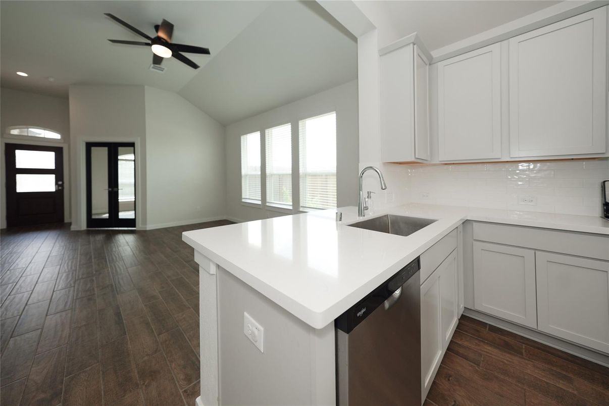 Interior, Kitchen, Recessed Lighting, Wood Texture Flooring