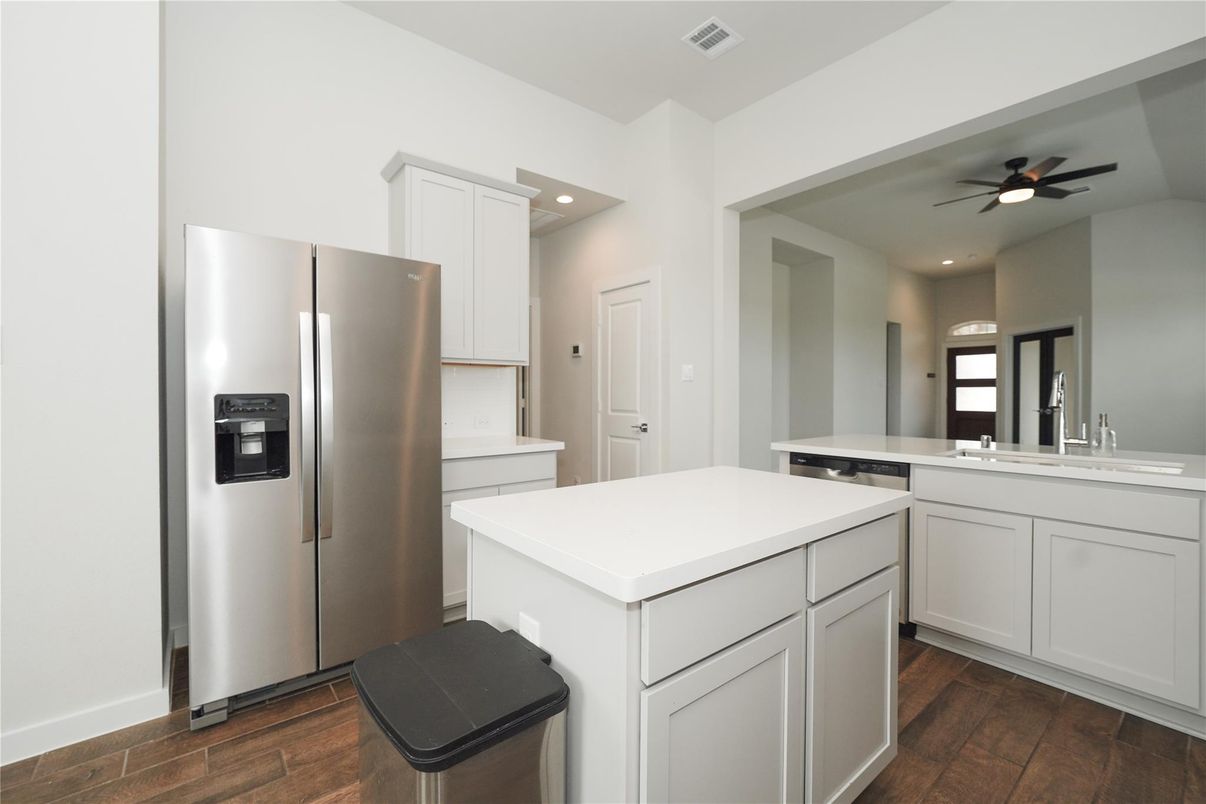 Interior, Kitchen, Recessed Lighting, Wood Texture Flooring