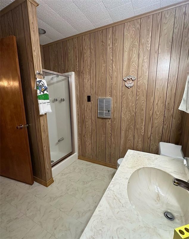 Bathroom, Glass Shower, Interior, Marble, Wooden Walls