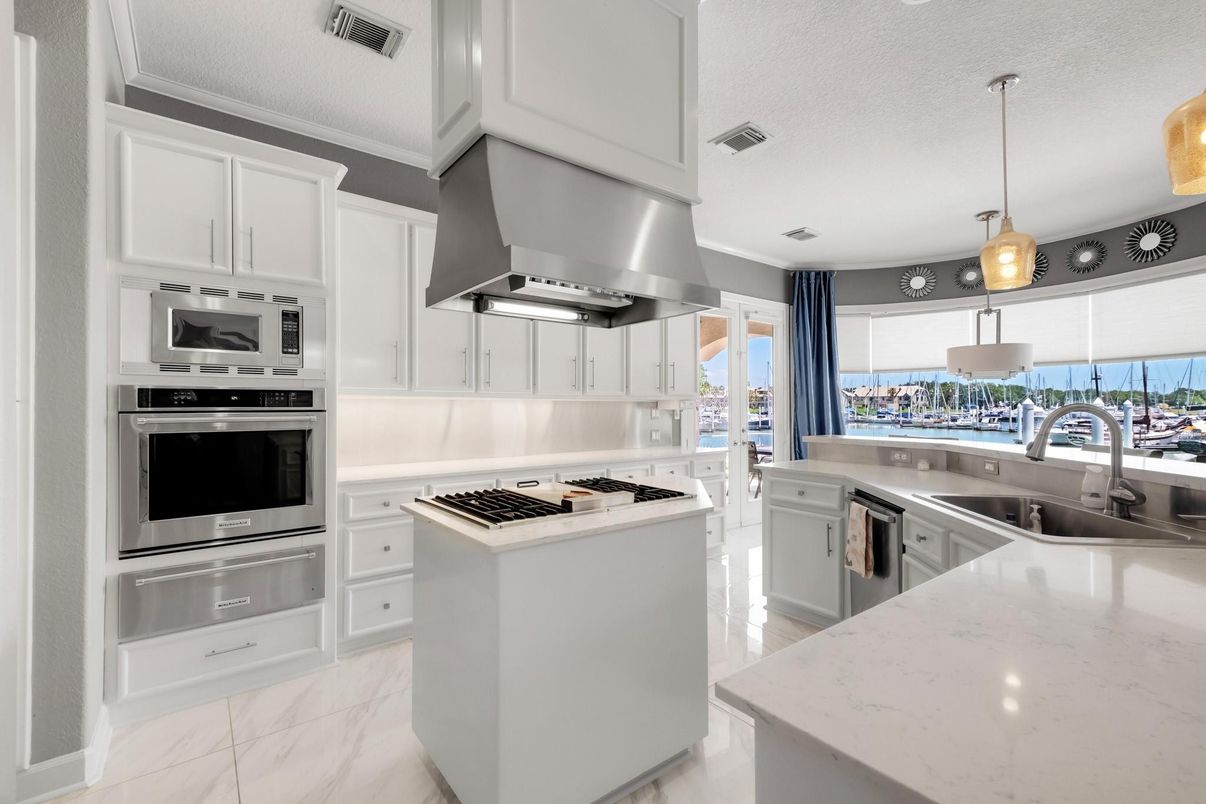 Interior, Kitchen, Marble, Pendant Lights, Stainless Steel Appliances