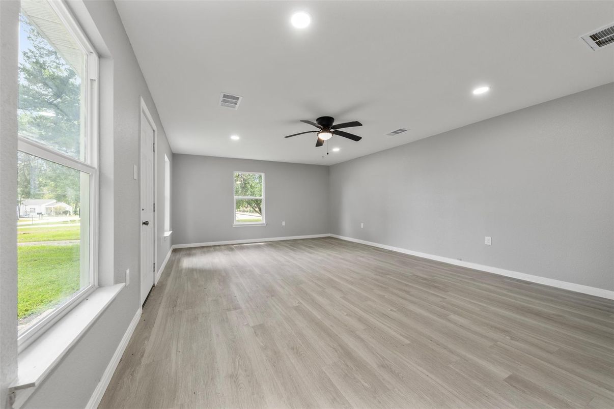 Empty room, Interior, Recessed Lighting, Wood Texture Flooring
