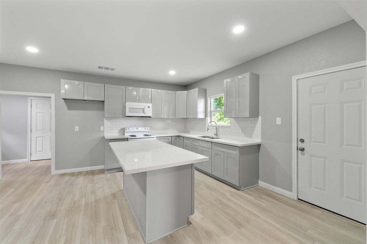 Interior, Kitchen, Recessed Lighting, Wood Texture Flooring