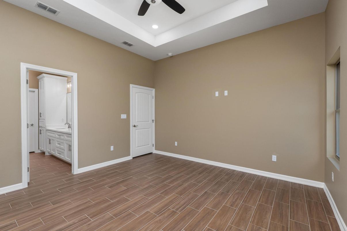 Bathroom, Empty room, Interior, Recessed Lighting, Wood Texture Flooring