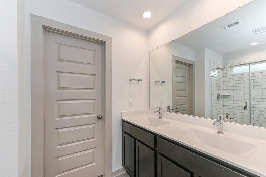 Bathroom, Dual Sink Vanities, Glass Shower, Interior, Recessed Lighting