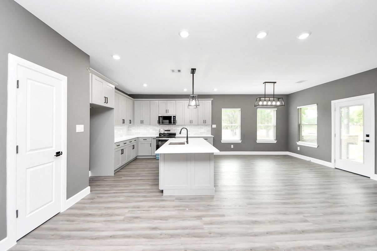 Interior, Kitchen, Pendant Lights, Recessed Lighting, Wood Texture Flooring