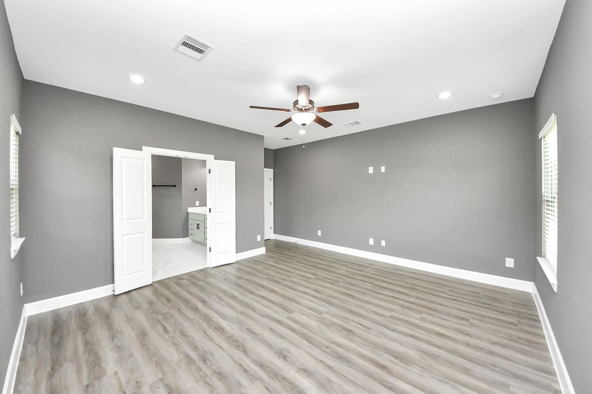 Bathroom, Empty room, Interior, Marble, Recessed Lighting, Wood Texture Flooring