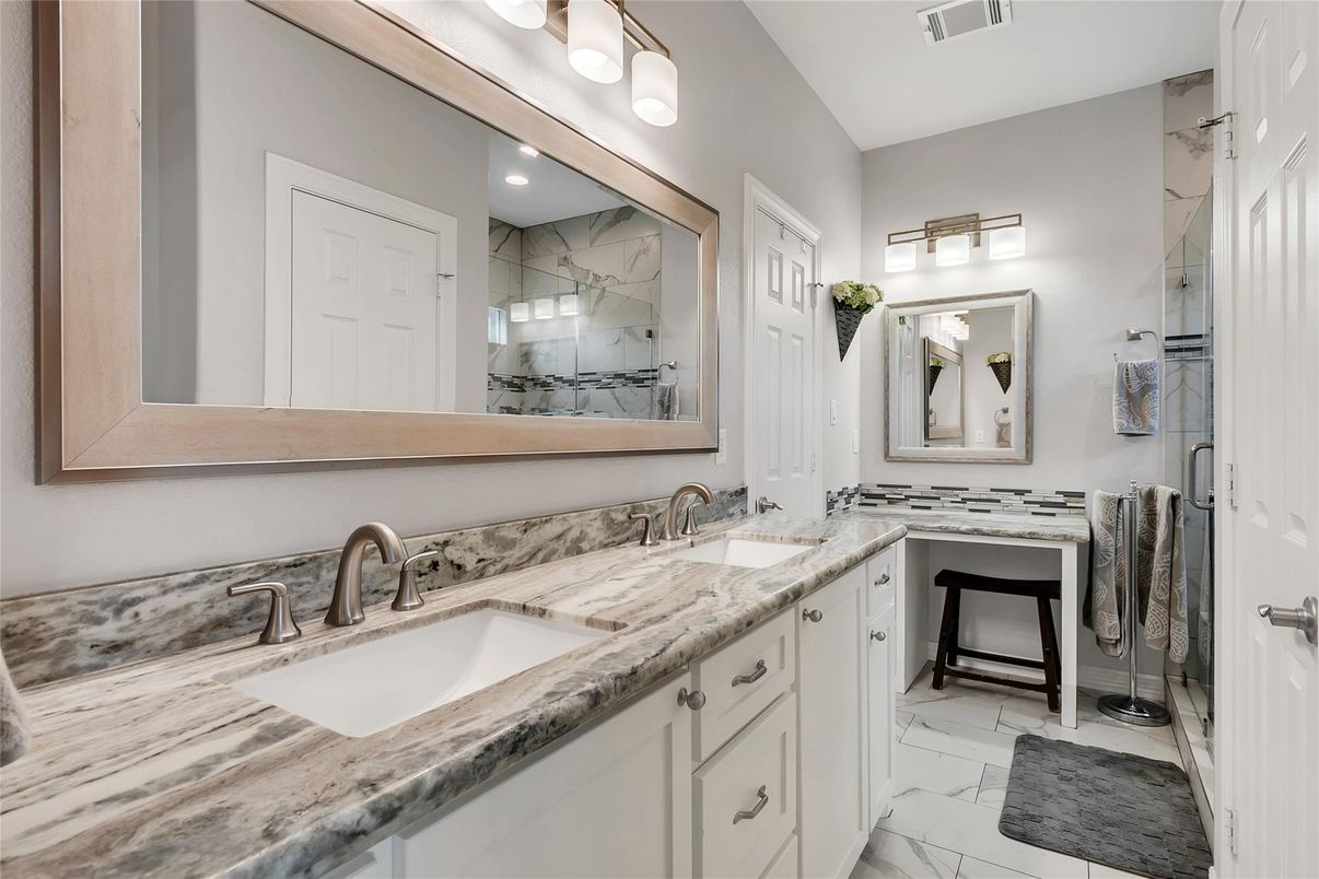 Bathroom, Dual Sink Vanities, Interior, Marble, Marble Walls