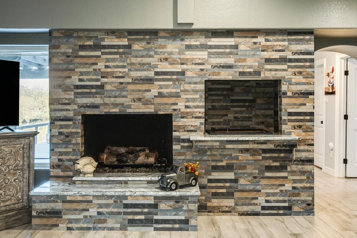 Fireplace, Interior, Stone Walls, Wood Texture Flooring