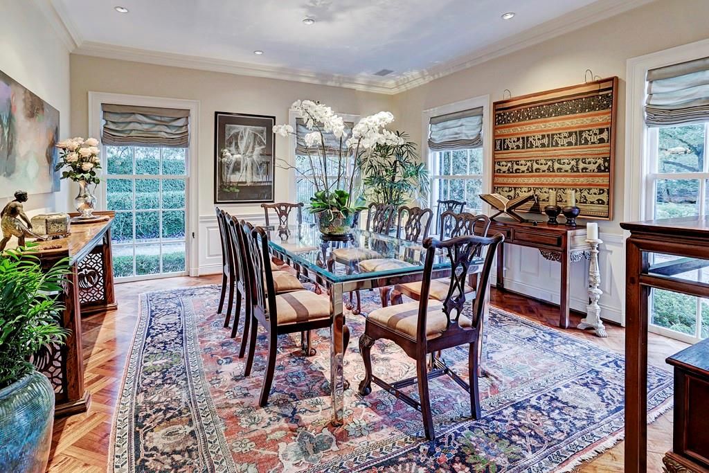 Dining room, Interior, Recessed Lighting, Wood Texture Flooring