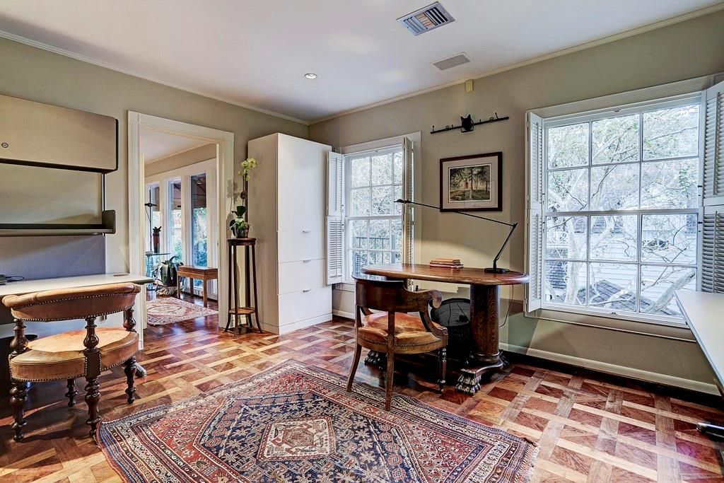 Home Office, Interior, Recessed Lighting, Wood Texture Flooring