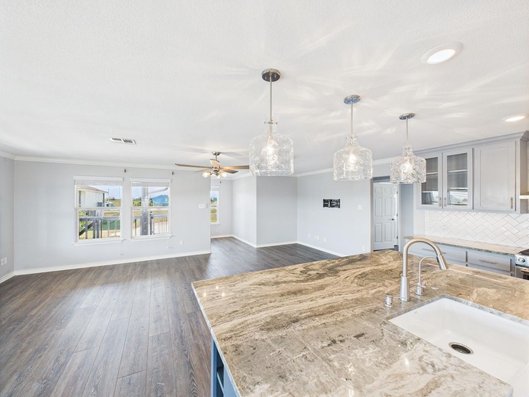 Interior, Kitchen, Pendant Lights, Recessed Lighting, Wood Texture Flooring