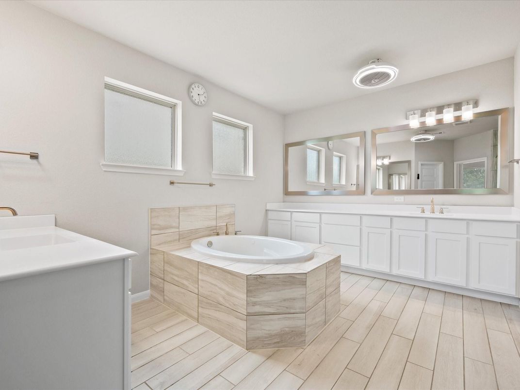 Bathroom, Dual Sink Vanities, Interior, Wood Texture Flooring