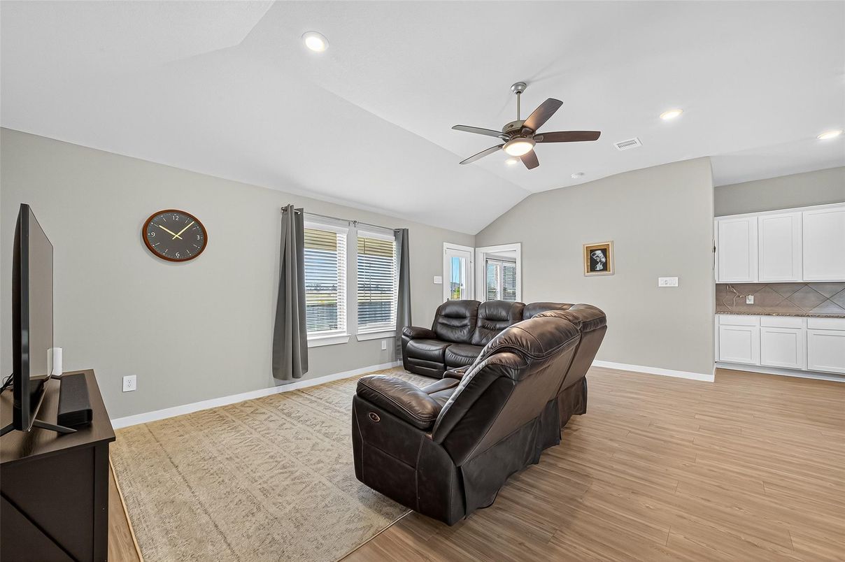 Home Theatre Room, Interior, Living room, Recessed Lighting, Wood Texture Flooring
