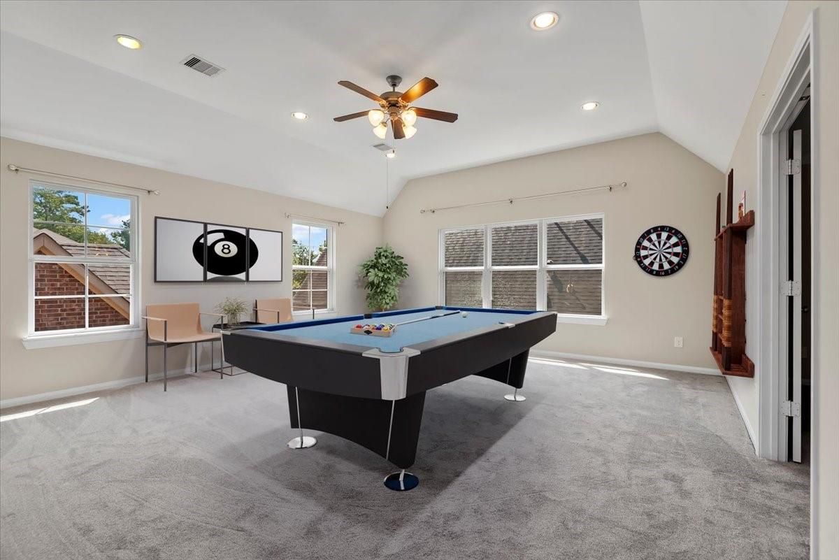 Billiard Table, Game Room, Interior, Recessed Lighting