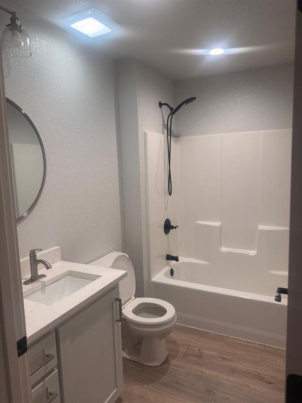 Bathroom, Interior, Recessed Lighting, Wood Texture Flooring
