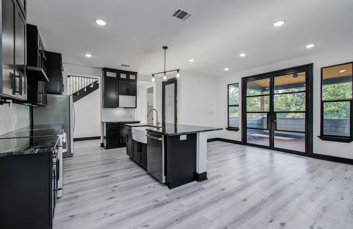Interior, Kitchen, Pendant Lights, Recessed Lighting, Wood Texture Flooring