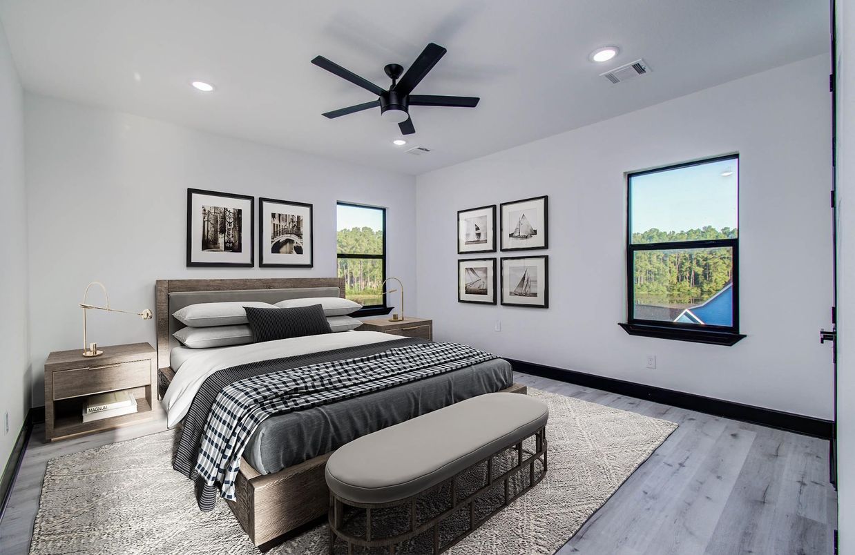 Bedroom, Interior, Recessed Lighting, Wood Texture Flooring