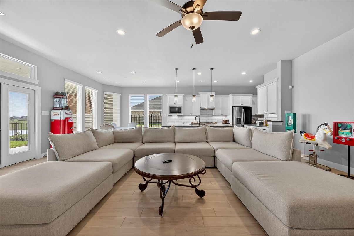 Interior, Kitchen, Living room, Pendant Lights, Recessed Lighting, Stainless Steel Appliances, Wood Texture Flooring