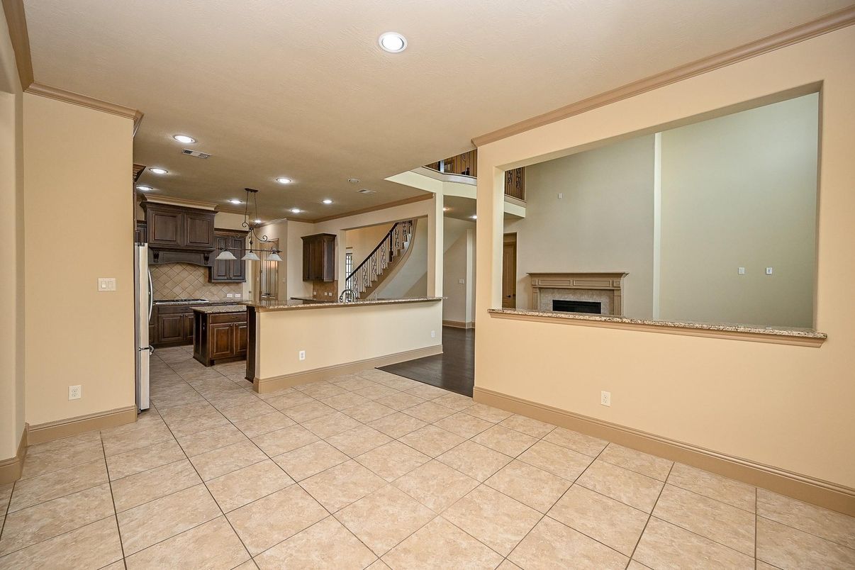 Fireplace, Interior, Kitchen, Pendant Lights, Recessed Lighting