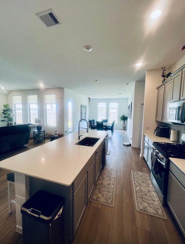 Interior, Kitchen, Recessed Lighting, Wood Texture Flooring