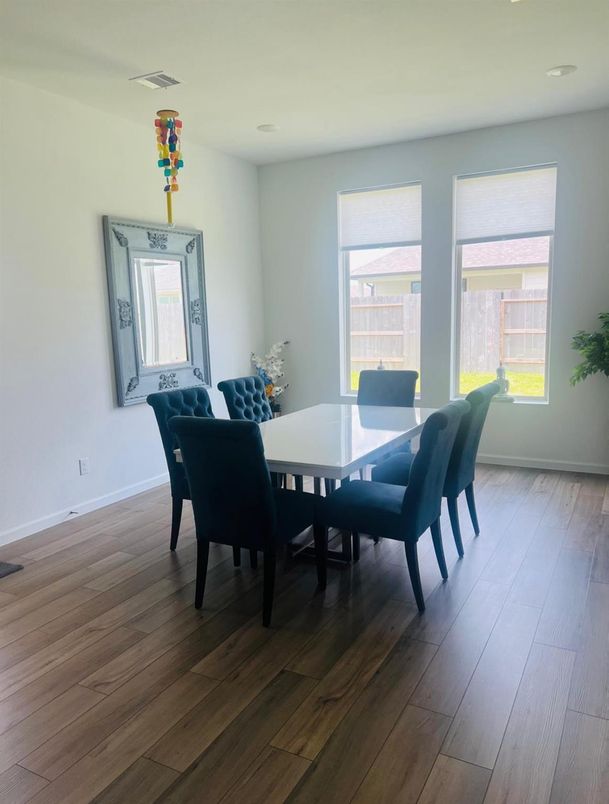 Dining room, Interior, Recessed Lighting, Wood Texture Flooring