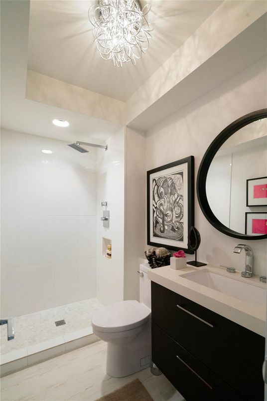 Bathroom, Interior, Recessed Lighting, Wood Texture Flooring