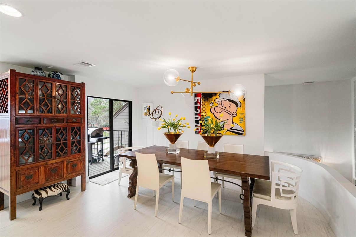 Dining room, Interior, Recessed Lighting, Wood Texture Flooring