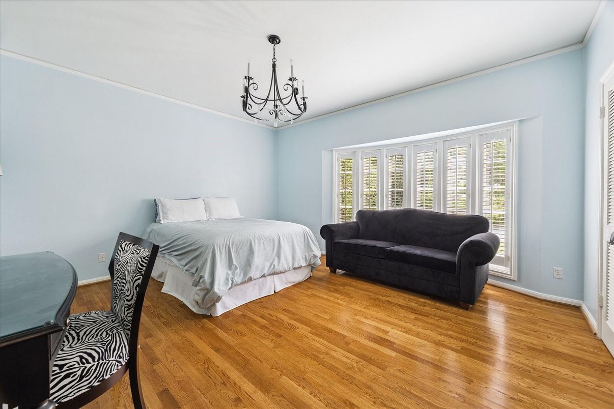 Bedroom, Chandelier, Interior, Wood Texture Flooring