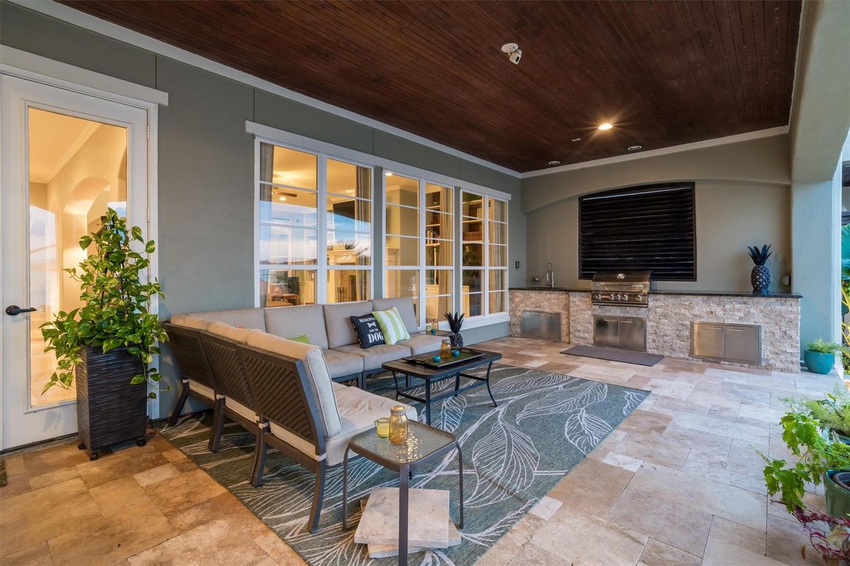 Fireplace, Interior, Living room, Recessed Lighting, Wooden Ceilings