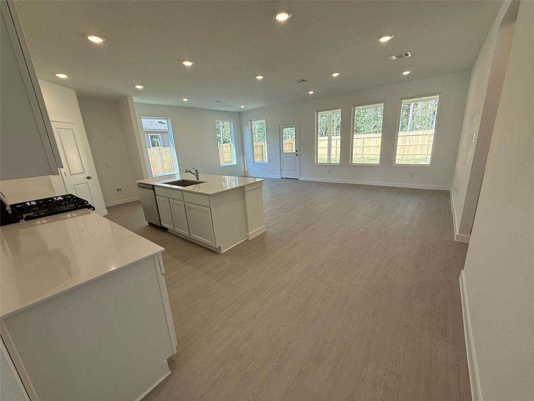 Interior, Kitchen, Recessed Lighting, Wood Texture Flooring