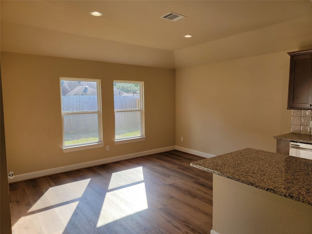 Empty room, Interior, Recessed Lighting, Wood Texture Flooring