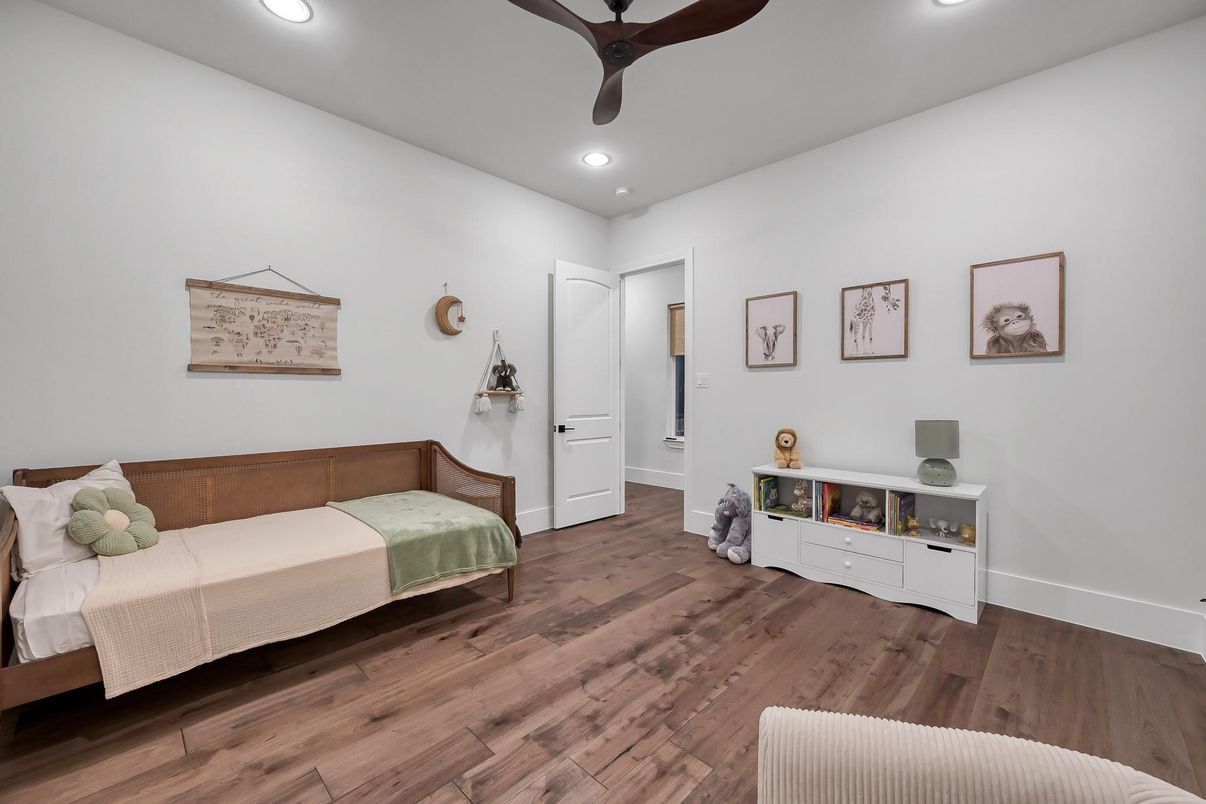 Bedroom, Interior, Recessed Lighting, Wood Texture Flooring