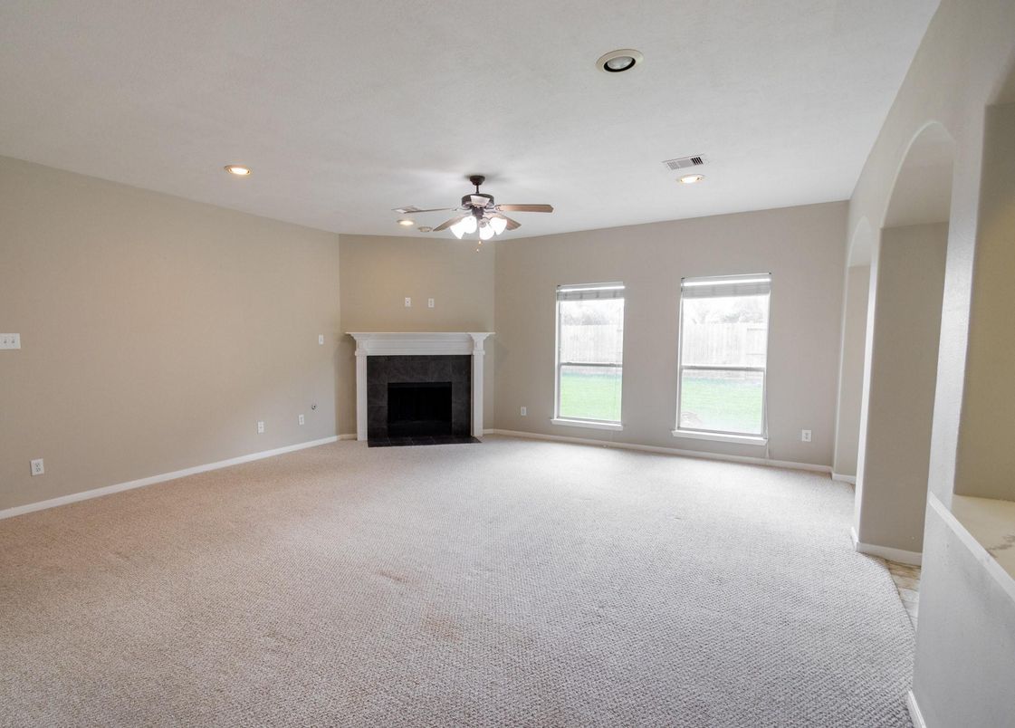 Empty room, Fireplace, Interior, Recessed Lighting