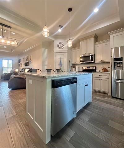 Interior, Kitchen, Living room, Pendant Lights, Recessed Lighting, Stainless Steel Appliances, Wood Texture Flooring
