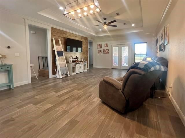 Interior, Recessed Lighting, Stone Walls, Wood Texture Flooring