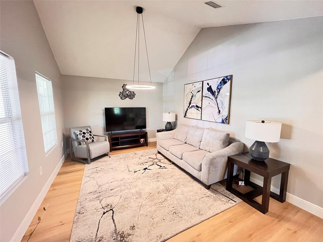 Interior, Living room, Pendant Lights, Wood Texture Flooring