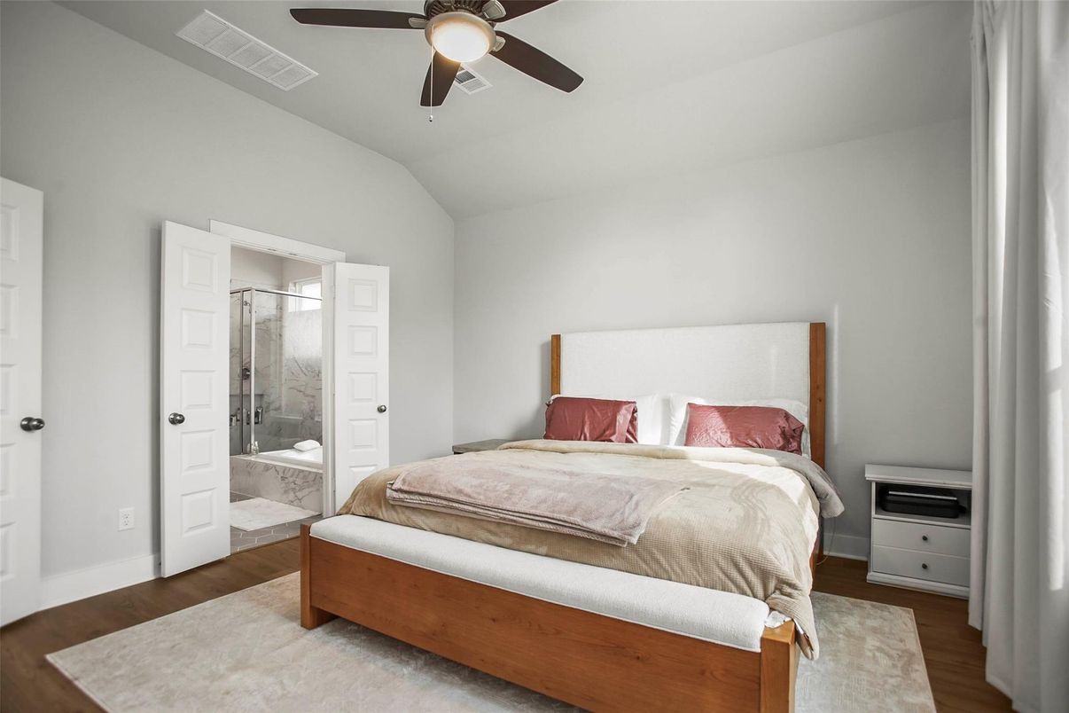 Bathroom, Bedroom, Glass Shower, Interior, Wood Texture Flooring