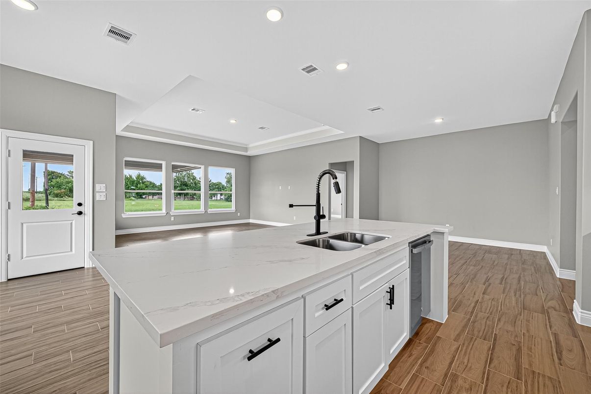 Interior, Kitchen, Recessed Lighting, Wood Texture Flooring