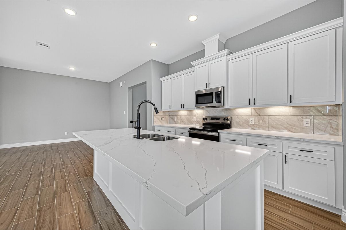 Interior, Kitchen, Recessed Lighting, Wood Texture Flooring