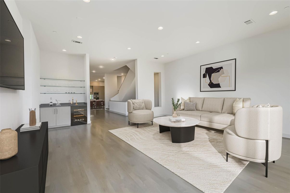 Interior, Living room, Recessed Lighting, Wood Texture Flooring