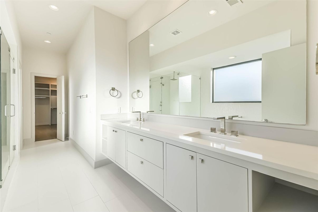 Bathroom, Dual Sink Vanities, Interior, Recessed Lighting, Walk-in Closets