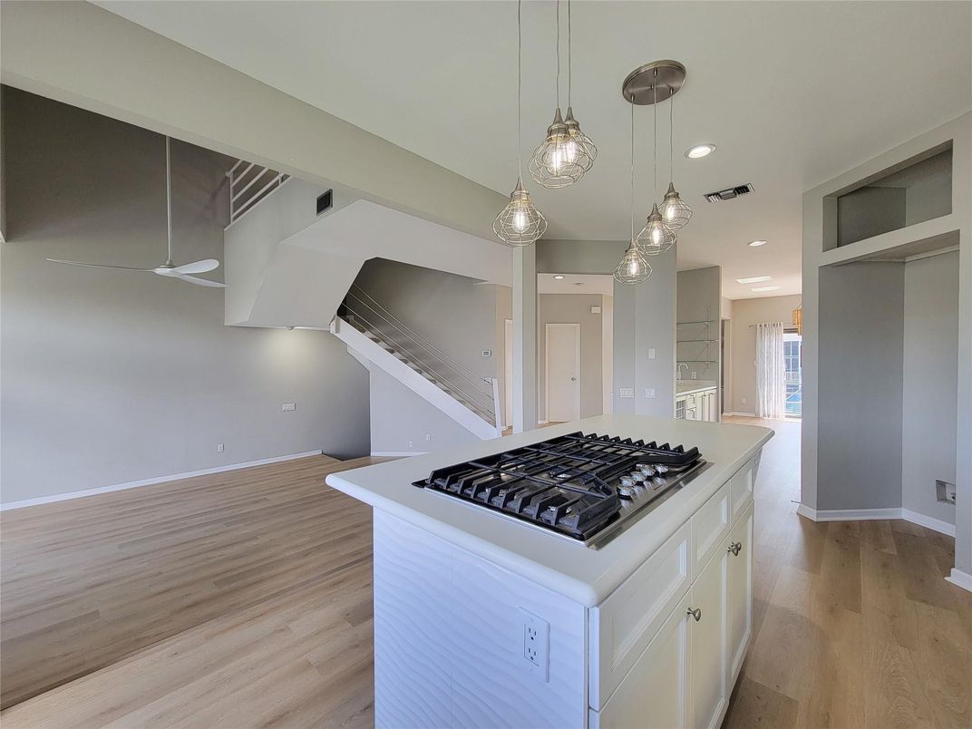 Interior, Kitchen, Pendant Lights, Recessed Lighting, Wood Texture Flooring