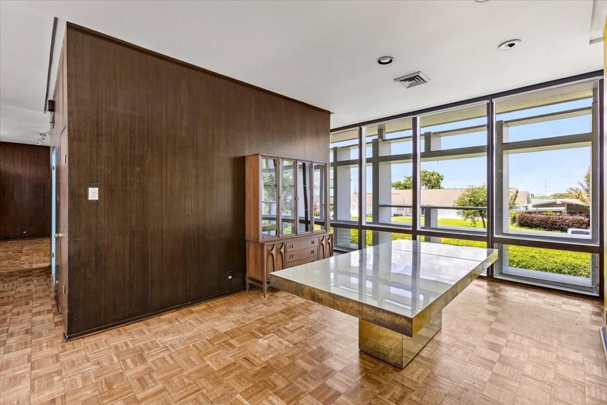 Interior, Recessed Lighting, Wood Texture Flooring, Wooden Walls