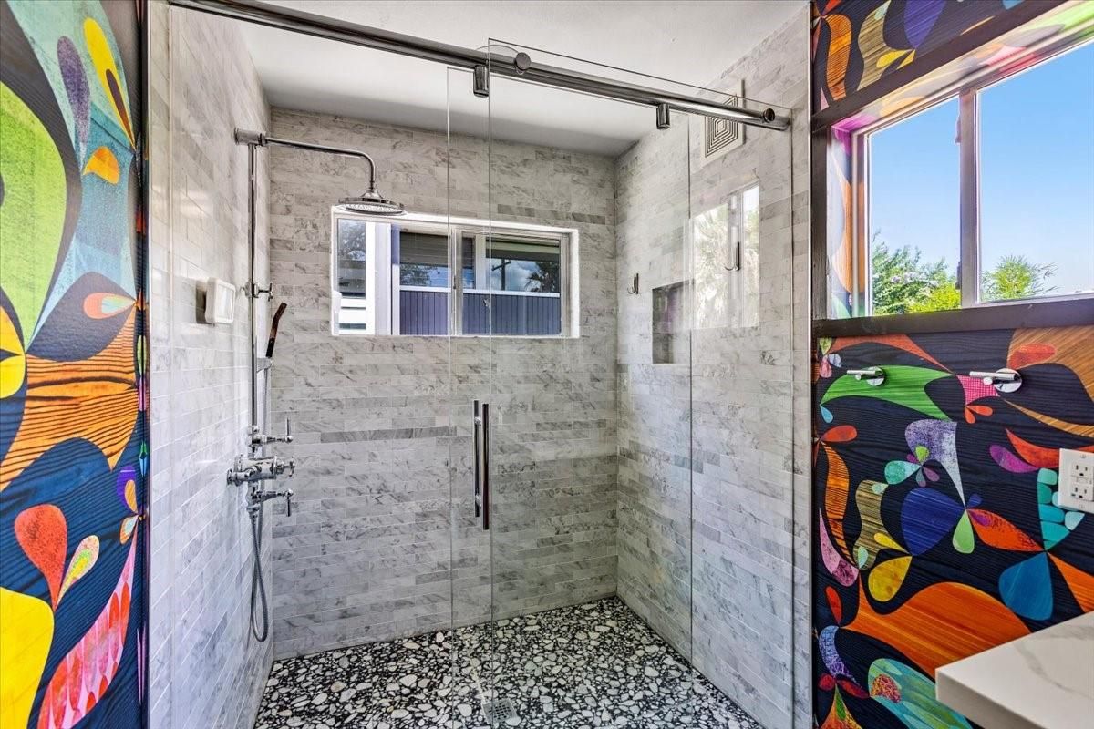 Bathroom, Glass Shower, Interior, Marble Walls