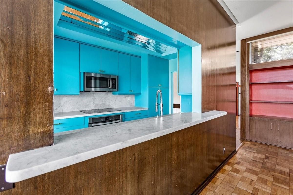 Interior, Kitchen, Stainless Steel Appliances, Wood Texture Flooring