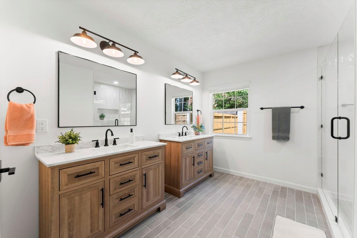 Bathroom, Dual Sink Vanities, Glass Shower, Interior