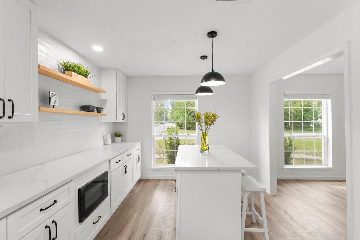 Interior, Kitchen, Pendant Lights, Recessed Lighting, Wood Texture Flooring