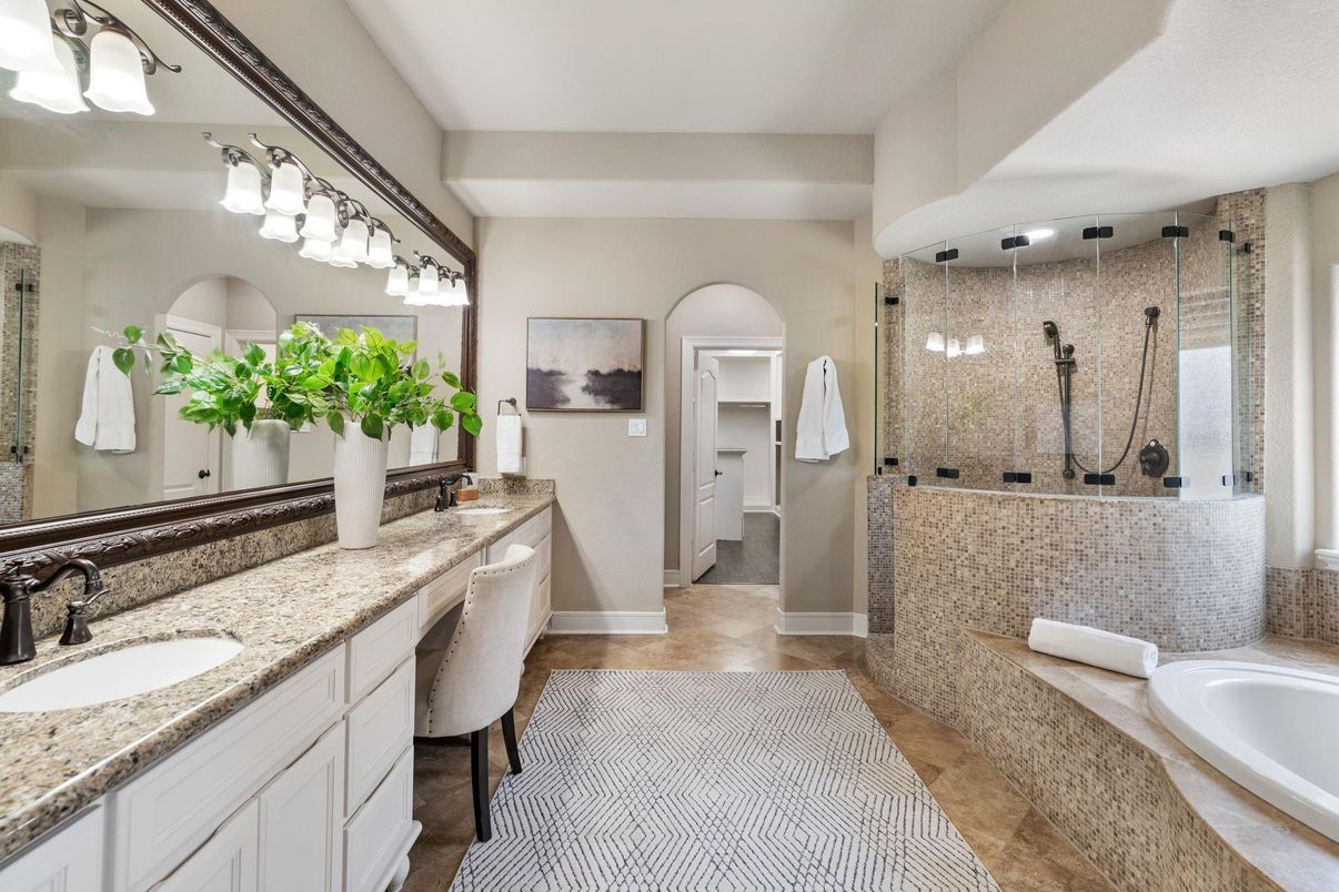 Bathroom, Dual Sink Vanities, Glass Shower, Interior